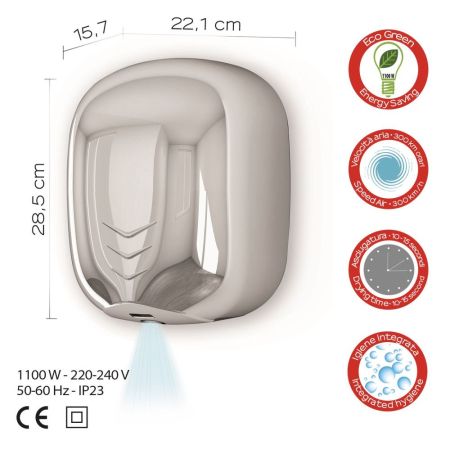 Gedy Bora, электрическая сушилка для рук с фотоэлементом, цвет хром, артикул 2454(13)