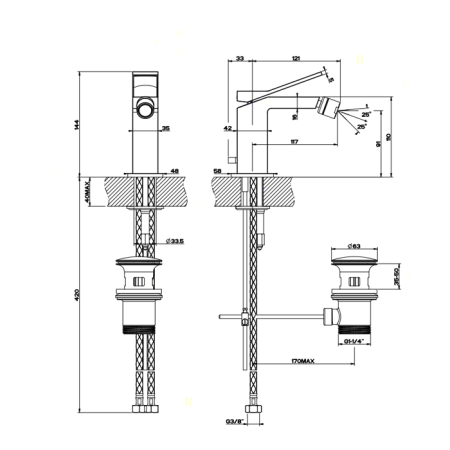 Gessi Rettangolo K Смеситель для биде на 1 отверстие, с донным клапаном, цвет: хром, артикул 53007#031