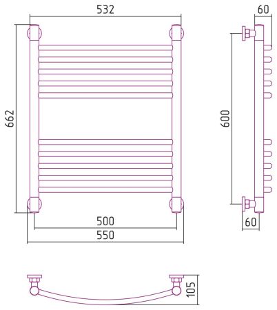 Полотенцесушитель водяной "Богема+" 600х500 (Матовое золото), артикул 032-0221-6050