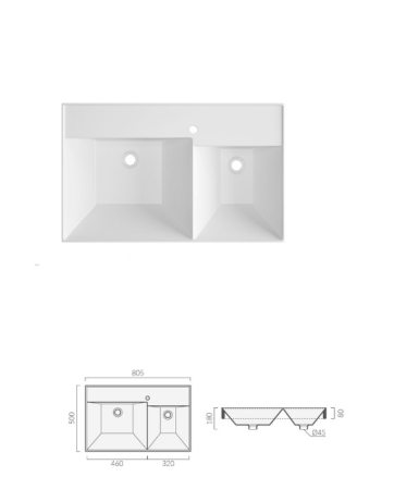 Раковина Double SIUSI (805х500х180) двойная накладная Cerutti SPA