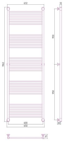 Полотенцесушитель водяной "Богема+" прямая 1900х600 (Матовый Белый), артикул 30-0220-1960