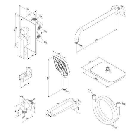 953510300 Gala встраиваемая душевая система со смесителем и изливом, чёрный, артикул 953510300