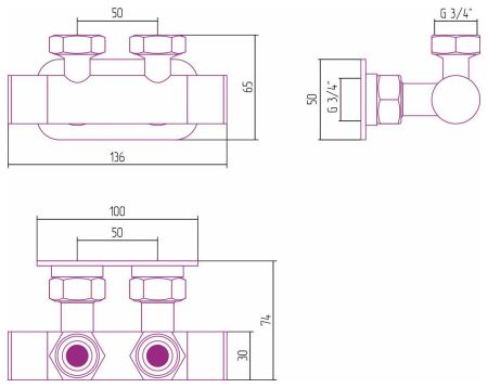 Вентиль 2х3/4" угловой скрытый-скрытый EU50 (МУАР Темный Титан (РЕ-64))