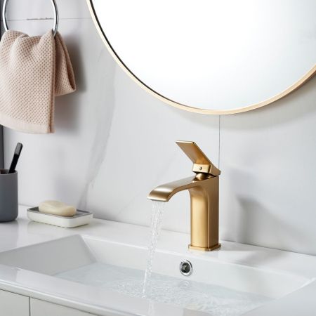 Смеситель для раковины Shevanik S4001G, золотой сатин