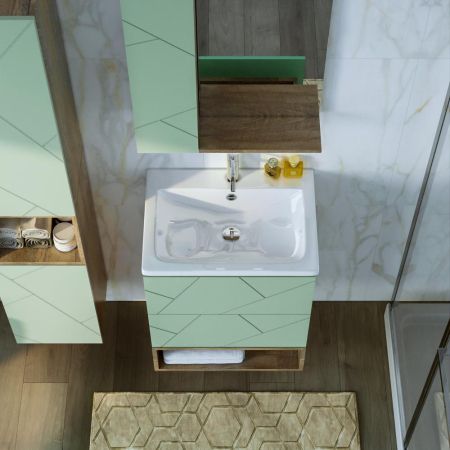 Тумба с раковиной и нишей Бриклаер КРИСТАЛЛ 60F, фисташковый/дуб гранж песочный, артикул КРИСТАЛЛ 60F