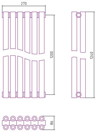 Отопительный радиатор ЭСТЕТ-00 н/ж 1200х270 / 6 сек (Матовый ЧЁРНЫЙ), артикул 31-0332-1206