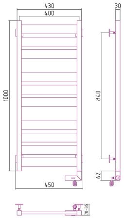 Полотенцесушитель электрический "ЦЕНТУРИОН 2.0" 1000х400 / МЭМ правый (Матовый ЧЁРНЫЙ), артикул 31-5603-1040