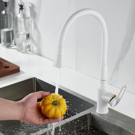 Смеситель для кухни с гибким изливом Raffine F303C-1, белый