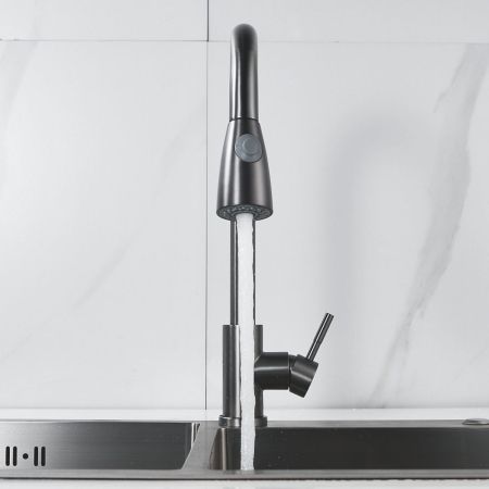 Смеситель для кухни с выдвижным изливом Raffine F213T, оружейная сталь