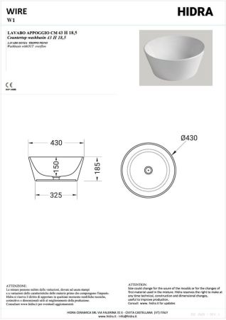 Hidra Wire, накладная круглая раковина Ø43х18,5h см, цвет черный матовый, артикул W1/026