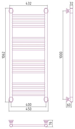 Полотенцесушитель водяной "Богема+" прямая 1000х400 (БЕЛЫЙ), артикул 12-0220-1040