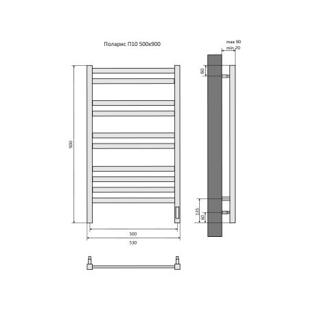 Полотенцесушитель электрический Aquatek (Акватек) Поларис П10 500х900 мм, подключение скрытое к сети электропитания / электропровод с вилкой, с терморегулятором и таймером quick touch, нержавеющая сталь AISI 201, гарантия 5 лет, артикул AQ EL KO1090BL
