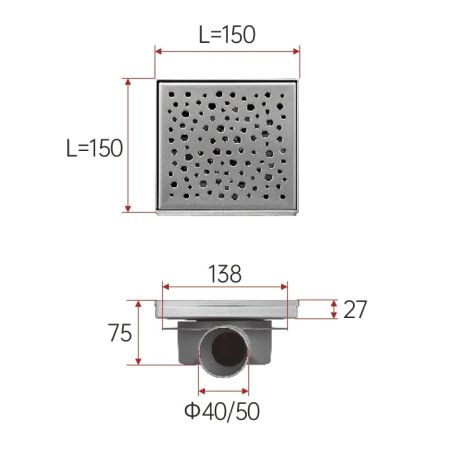 Душевой трап с решеткой 15х15 см FASHUN A411502, сатин