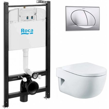 Комплект унитаза с инсталляцией Roca Meridian 7893104110 с сиденьем Микролифт и клавишей смыва Хром, артикул 7893104110