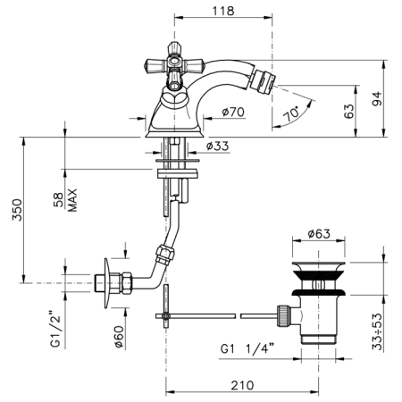 Nicolazzi Teide Four Смеситель для биде с донным клапаном, излив: 118 мм, цвет: хром, артикул 1934CR45