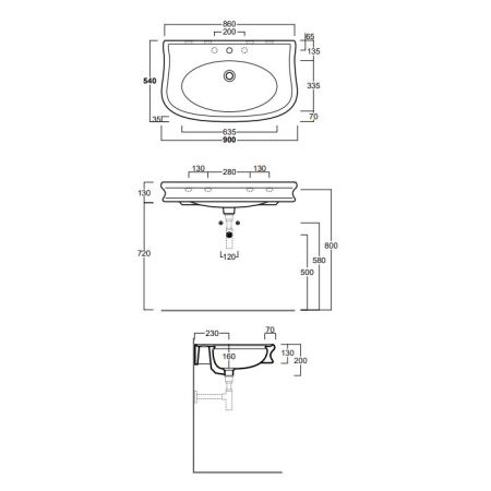 SIMAS Lante 90, раковина 90*54*h13, с 3 отв. под смеситель, цвет: белый, артикул LA11bi*3