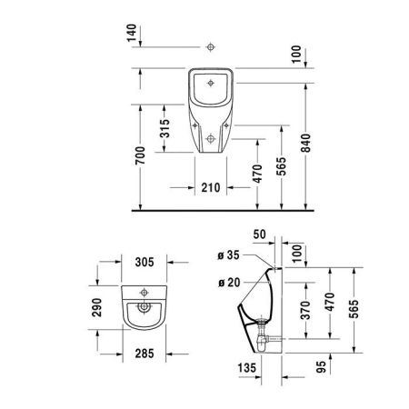 Писсуар, Duravit, D-Code, тип установки-подвесной, ширина, мм-305, глубина, мм-295, высота, мм-575, подвод воды-сверху, сифон-есть, декор-без декора, материал-керамика, крепёж-есть, цвет-белый, артикул 0828300000