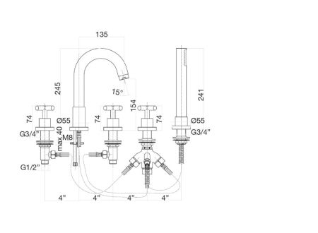 Смеситель на борт ванны Fiore XT 25CR0505, хром, артикул 25CR0505