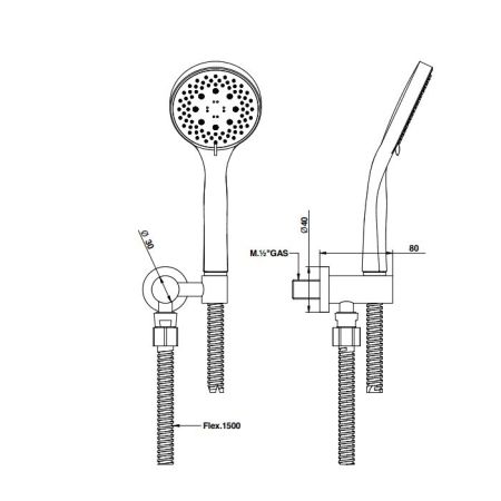 Bongio Душевой комплек с ручной лейкой с гибким шлангом, выводом для душа, цвет золото, артикул 00936OR03