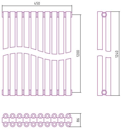 Отопительный радиатор ЭСТЕТ-00 н/ж 1200х450 / 10 сек (САТИН), артикул 071-0332-1210