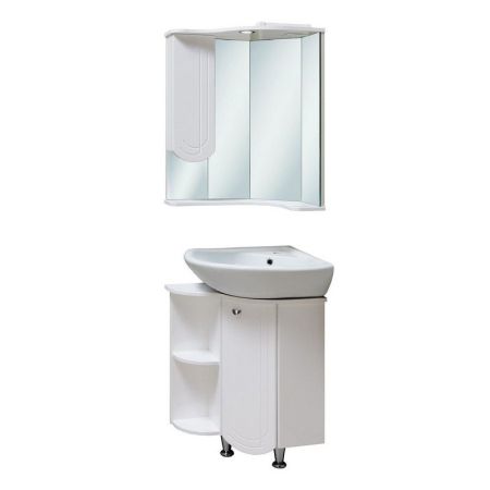 Зеркало со шкафом Runo Бис 55 L 4620750023232 угловое с подсветкой Белое, артикул 4620750023232