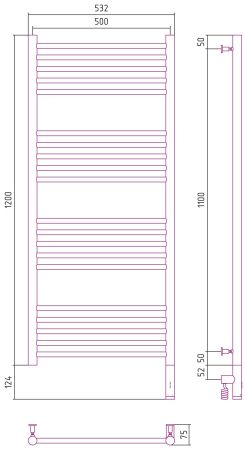 Полотенцесушитель электрический "БОГЕМА 3.0" прямая 1200х500 / МЭМ правый (Тёмный титан муар), артикул 15-5805-1250