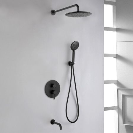 Душевая система ABBER Wasser Kreis AF8117B скрытого монтажа с изливом, черная матовая, артикул AF8117B