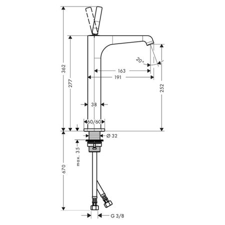 AX Citterio E Смеситель для раковины 250, цвет шлифованное золото, артикул 36104250