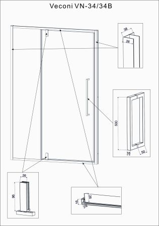 Душевая дверь Veconi Vianno VN-34B, 1000x1950, черный, стекло прозрачное, артикул VN34B-100-01-C7