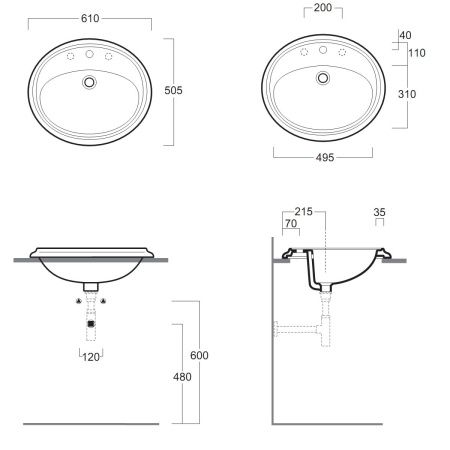 SIMAS Arcade Раковина  встроенная 61x50,5 см с 1 отв. под смеситель, цвет белый