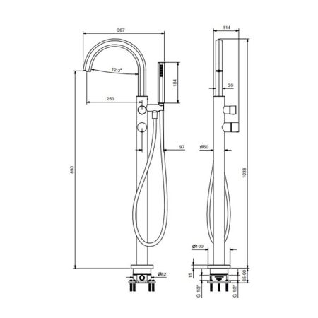 Fantini Venezia Смеситель напольный для ванны с ручным душем, цвет хром (внешняя часть), артикул 29 02 N080B