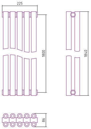 Отопительный радиатор ЭСТЕТ-00 н/ж 1800х225 / 5 сек (ЗОЛОТО)