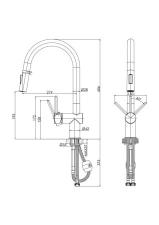 Смеситель для кухни Cersanit BRASKO однорычажный с выдвижным изливом сатин (68226), артикул 68226