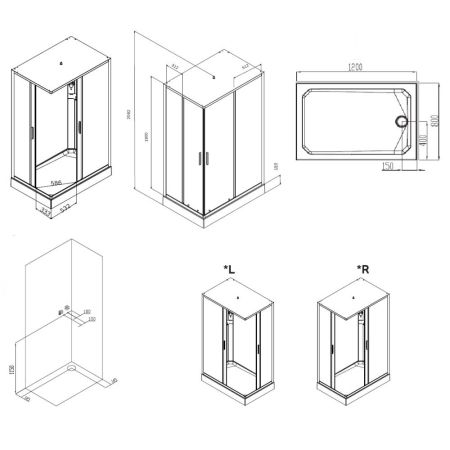 W90C-404-12080MT Gem кабина душевая 120x80, прямоугольная, профиль матовый хром, стекло прозрачное