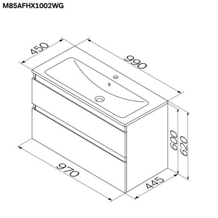 M85AFHX1002WG X-Joy, База под раковину, подвесная, 100 см, 2 ящика, белый глянец, артикул M85AFHX1002WG