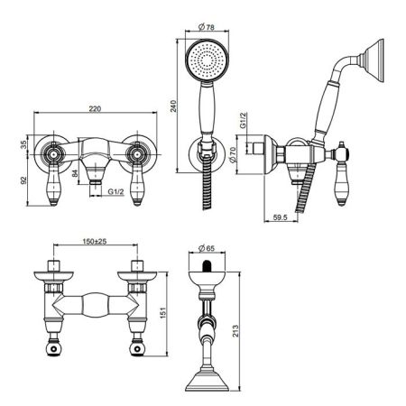 Fima Carlo Frattini Herend Смеситель для душа, настенный, с ручным душем., цвет: золото, артикул F5405OR