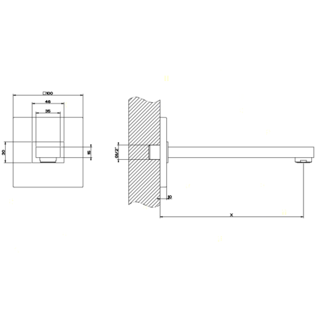 Gessi Rettangolo Настенный излив, для монтажа с удаленным управлением (не входит в комплект), индивидуальная длина, цвет: хром, артикул 20118#031