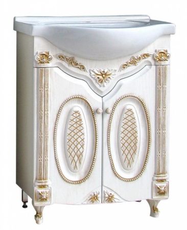 Тумба с раковиной Атолл Наполеон 275 белый жемчуг с патиной золото Тумба с раковиной Атолл Наполеон 275 белый жемчуг с патиной золото