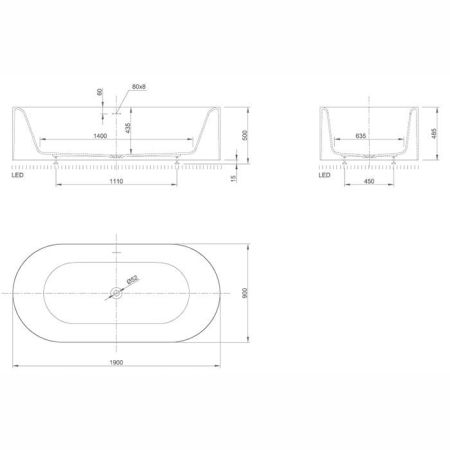 KNIEF Moon ванна отдельностоящая 190x90x50 cm, c встроенной LED подсветкой ,с слив переливом , цвет белый матовый ЦЕНА со склада), артикул 0600-030-01