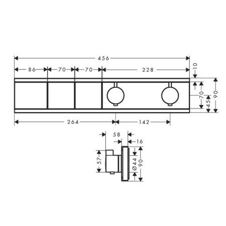 Смеситель для душа, Hansgrohe, RainSelect, тип регулирования воды-термостатический картридж, тип установки-встраиваемый, цвет- шлифованный черный хром, для 2 потребителей, предназначенная для регулирования потока воды (комплект), без корпуса смешивания: р, артикул 15380340