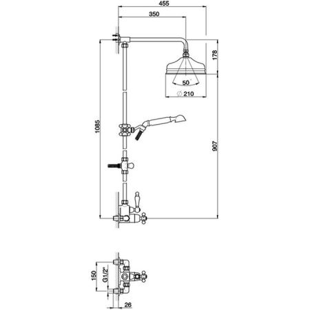 CISAL Arcana Ceramic Настенная душевая система:термостатический смеситель для душа,верхний душ,ручной душ с держателем и шлангом, цвет хром