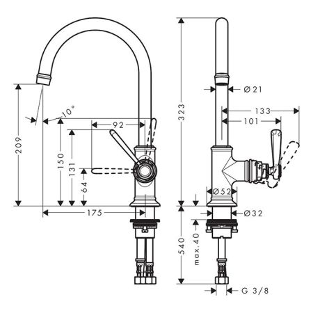 AX Montreux Смеситель для раковины 210, цвет шлифованный черный хром, артикул 16518340
