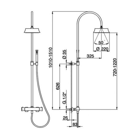 CISAL Cherie Настенная душевая система:термостатический смеситель для душа,верхний душ,ручной душ с держателем и шлангом, цвет хром, артикул CEC8001021
