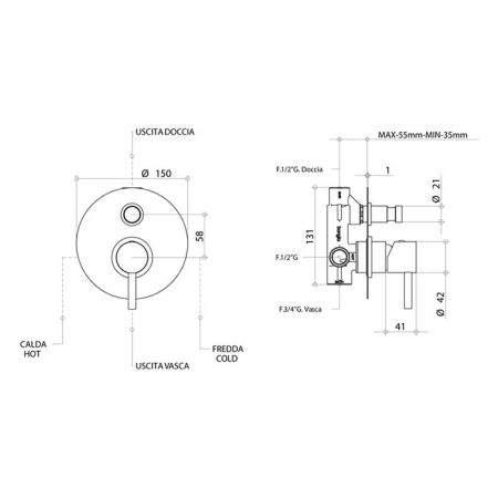 Bongio T Mix Встраиваемый смеситель для душа 2 источника, цвет золото, артикул 32529ORPR