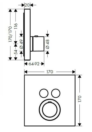 AX ShowerSelect Встраиваемый термостат для душа, 2 потреб, (внешняя часть), цвет: хром, артикул 36715000