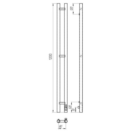 Полотенцесушитель электро "Прайм ЧКЧ 80х1200 ДУЭТ (КРУГ)", черный муар, правый, артикул 73207635