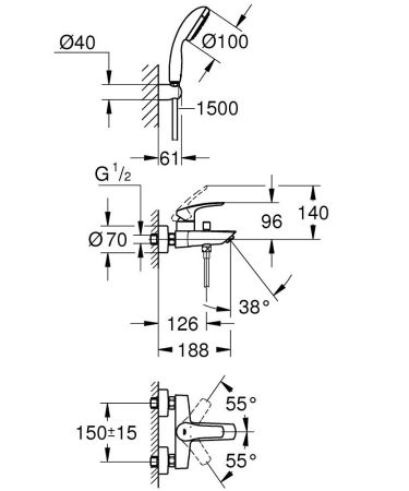 Смеситель для ванны Eurosmart 33302003, артикул 33302003