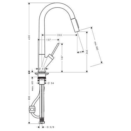 AX Starck Кухонный смеситель 270, с выдвижным душем, Eco, цвет  сталь