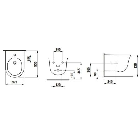 Laufen New Classic Биде подвесное 530х370х430 мм, с 1 отв под смеситель, цвет белый, артикул 8.3085.1.000.302.1