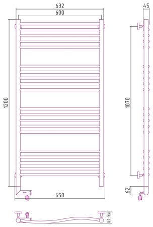 Полотенцесушитель электрический "ФЛЮИД 2.0" 1200х600 / МЭМ левый (Без покрытия), артикул 00-5220-1260